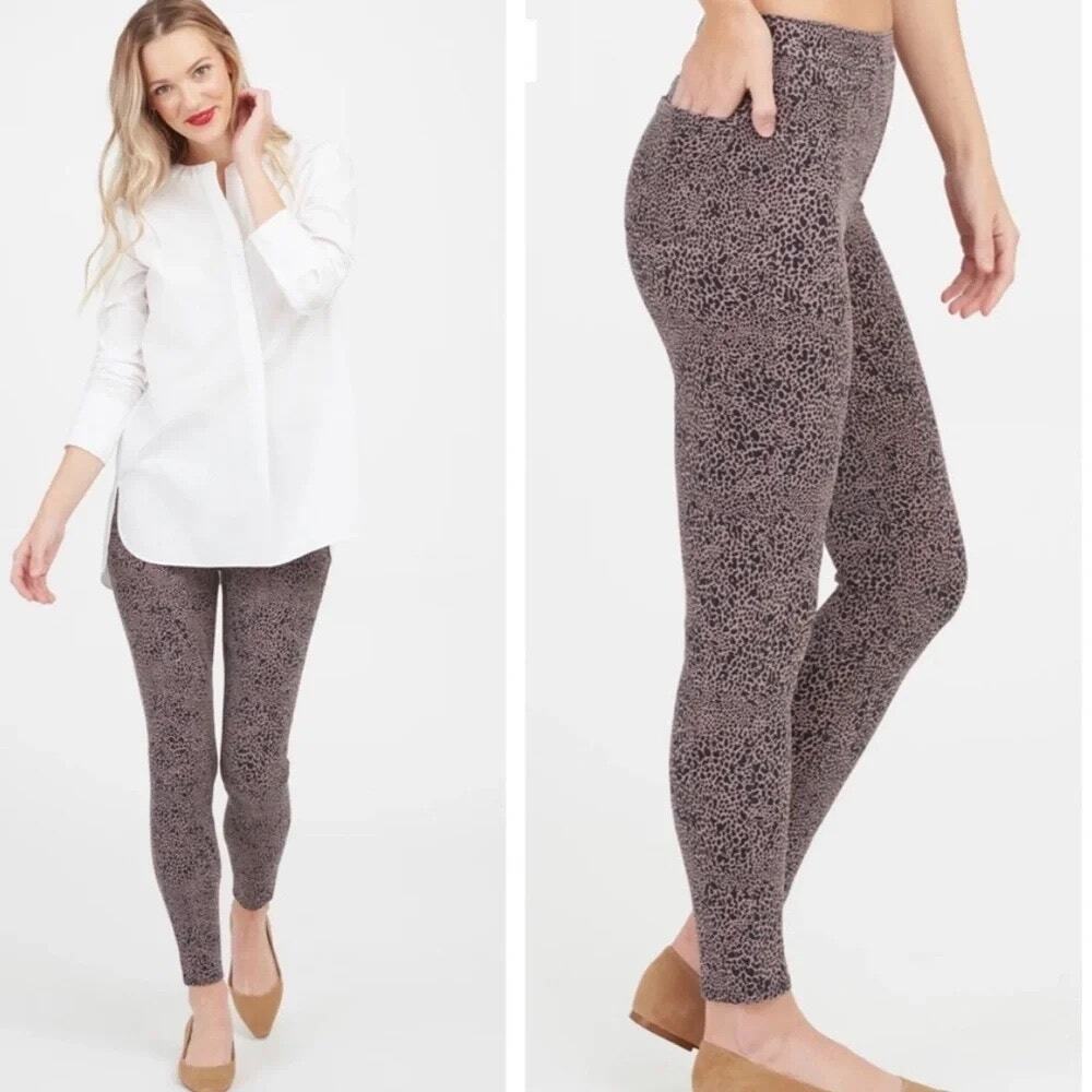 Spanx Ankle Jean-ish Leggings Desert Dot Leopard Print Large NWT